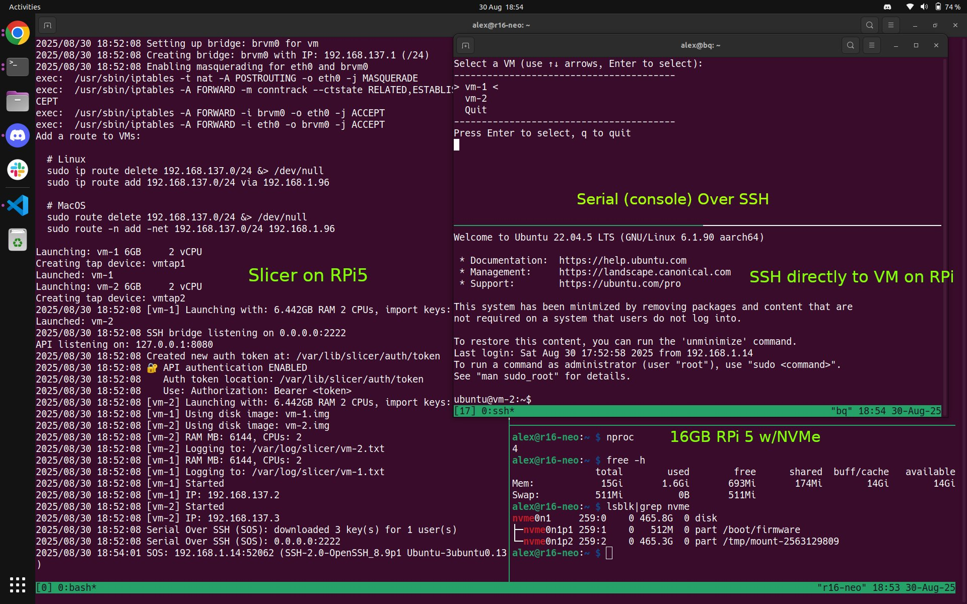 Slicer running on a Raspberry Pi 5 with NVMe
